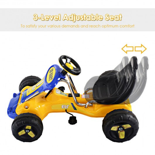 Go Kart Kids Ride Car Pedal Powered Car 4 Wheel Racer Toy Stealth Outdoor-Yellow