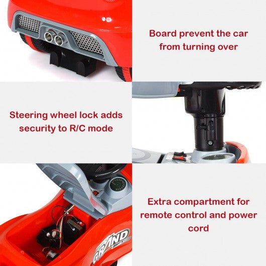 Kids Electric Ride On Car And Push Car Stroller -Red