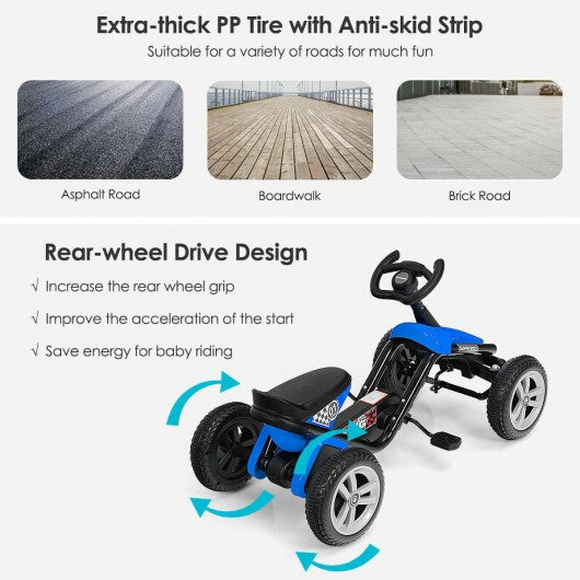 4 Wheel Pedal Powered Ride on Racer Car for Kids-Blue