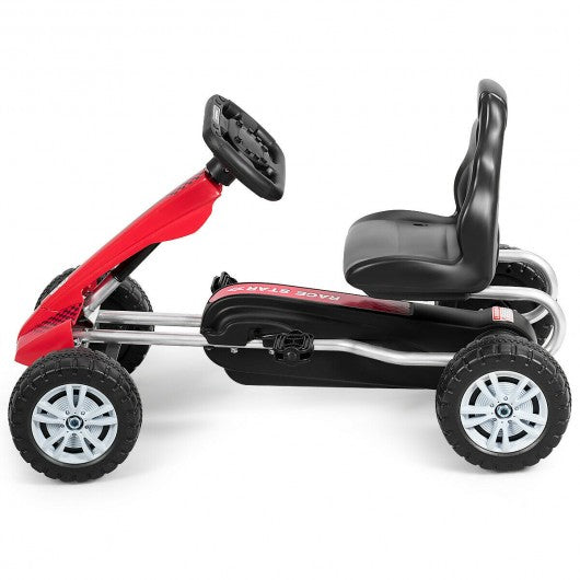 Kids Powered 4 Wheel Adjustable Seat  Pedal Go Kart-Red
