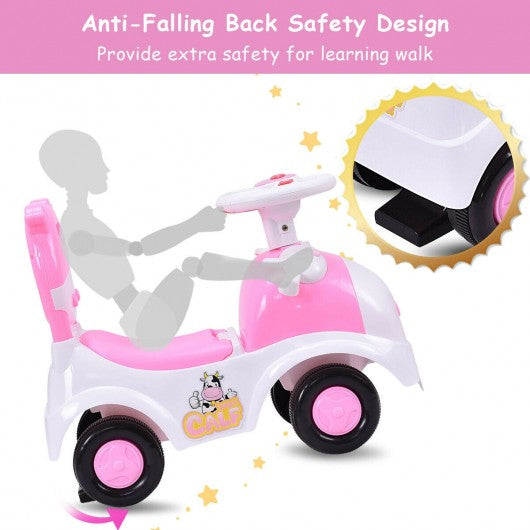 3-in-1 Toddlers Sliding Pushing Cart Riding Car w/ Sound-Pink