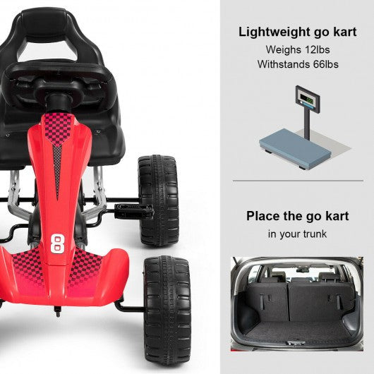Kids Powered 4 Wheel Adjustable Seat  Pedal Go Kart-Red