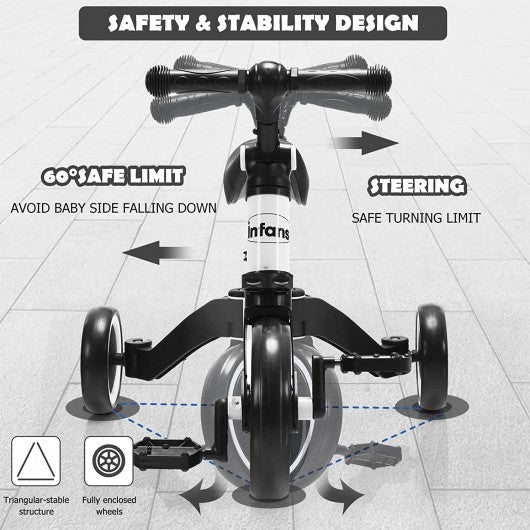 3 in 1 3 Wheel Kids Tricycles with Adjustable Seat & Handlebarfor Ages 1-3-White