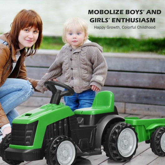 6V Electric Kids Ride On Tractor 6 Wheels Car Toy with Trailer-Green