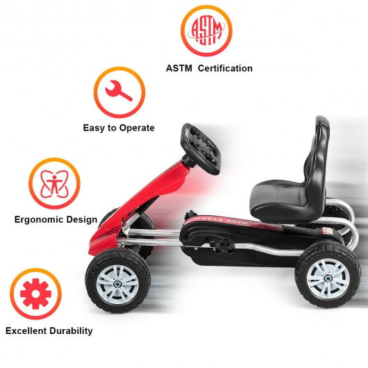 Kids Powered 4 Wheel Adjustable Seat  Pedal Go Kart-Red