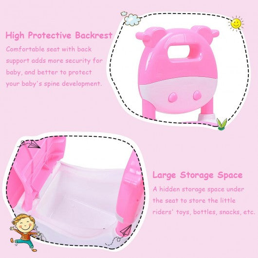 3-in-1 Toddlers Sliding Pushing Cart Riding Car w/ Sound-Pink