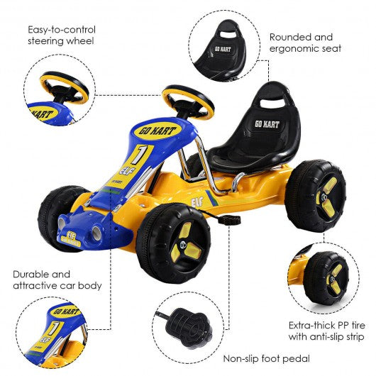 Go Kart Kids Ride Car Pedal Powered Car 4 Wheel Racer Toy Stealth Outdoor-Yellow