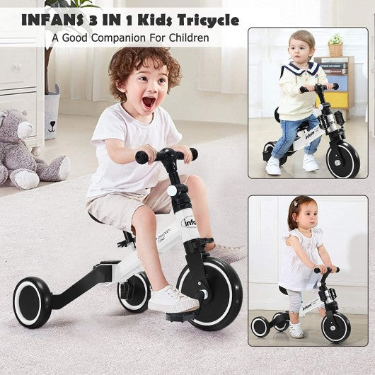 3 in 1 3 Wheel Kids Tricycles with Adjustable Seat & Handlebarfor Ages 1-3-White