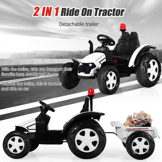 2 in 1 Electric 12V Kids Ride on Car Tractor w/Remote Control LED Light Horn-WH