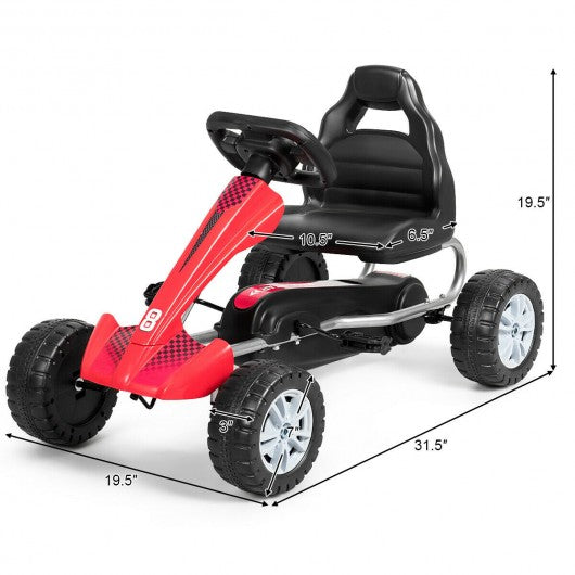 Kids Powered 4 Wheel Adjustable Seat  Pedal Go Kart-Red