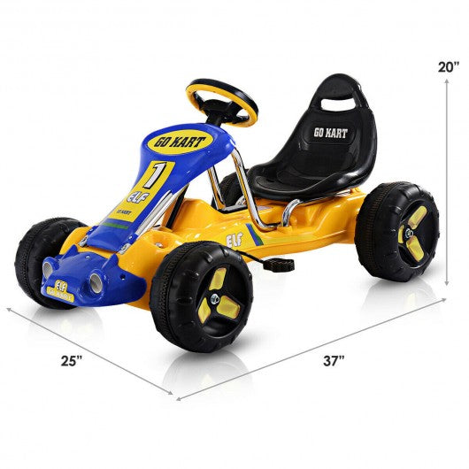 Go Kart Kids Ride Car Pedal Powered Car 4 Wheel Racer Toy Stealth Outdoor-Yellow