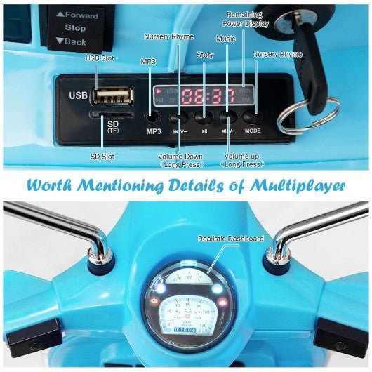 6V Kids Ride on Vespa Scooter Motorcycle with Headlight-Blue