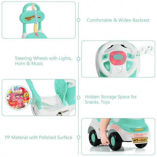 3-in-1 Baby Walker Sliding Pushing Car w/ Sound-Green