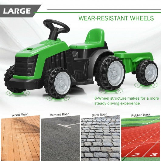 6V Electric Kids Ride On Tractor 6 Wheels Car Toy with Trailer-Green