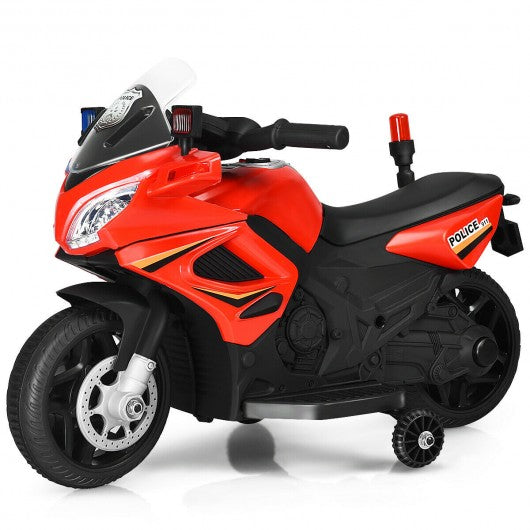 6V Kids 4-Wheel Ride On Police Motorcycle with Training Wheels-Red