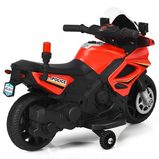 6V Kids 4-Wheel Ride On Police Motorcycle with Training Wheels-Red