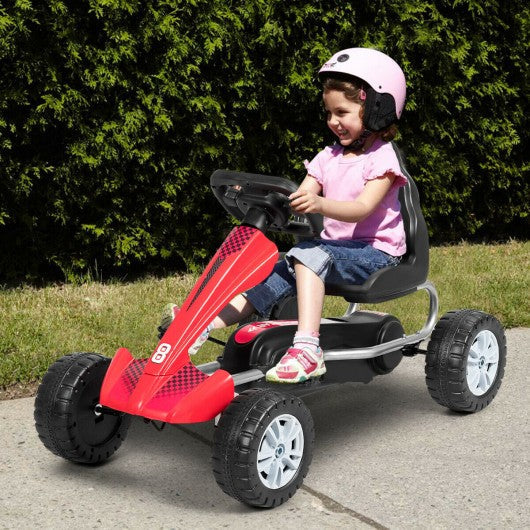Kids Powered 4 Wheel Adjustable Seat  Pedal Go Kart-Red