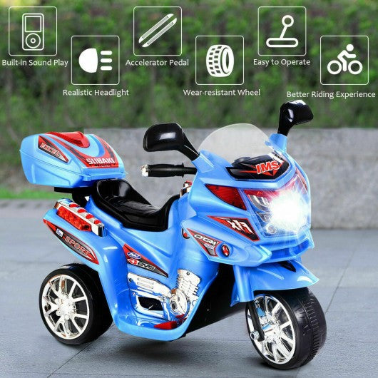 3 Wheel Kids Ride On Motorcycle 6V Battery Powered Electric Toy Bicyle-Blue