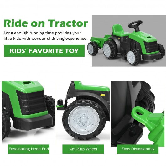 6V Electric Kids Ride On Tractor 6 Wheels Car Toy with Trailer-Green