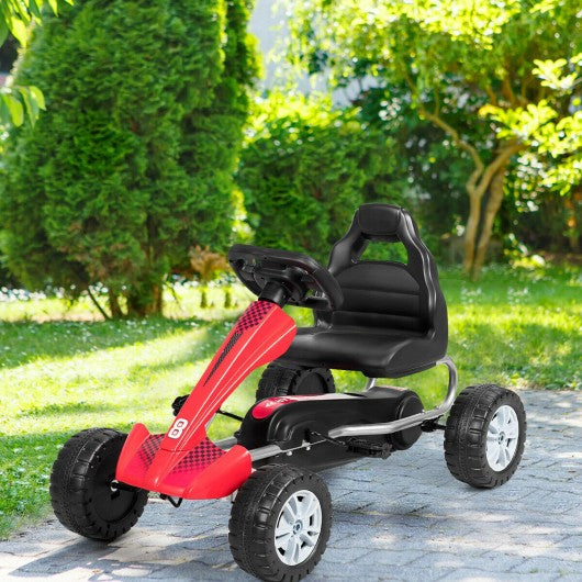 Kids Powered 4 Wheel Adjustable Seat  Pedal Go Kart-Red