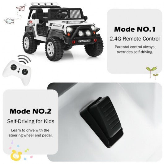 12V Kids Remote Control Electric  Ride On Truck Car with Lights and Music -White