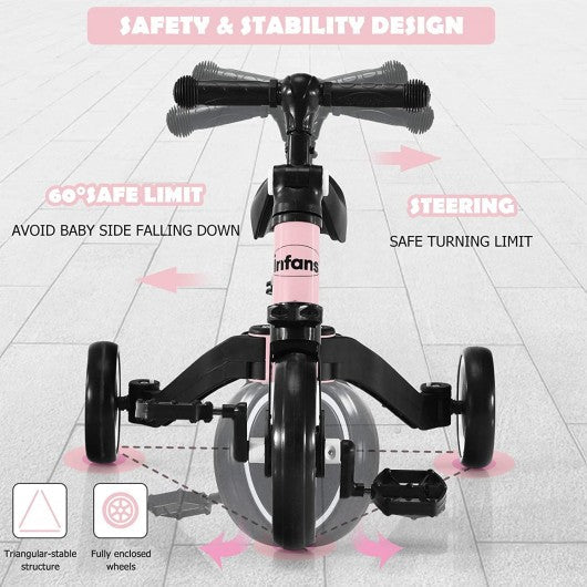 3 in 1 3 Wheel Kids Tricycles with Adjustable Seat & Handlebarfor Ages 1-3-Pink
