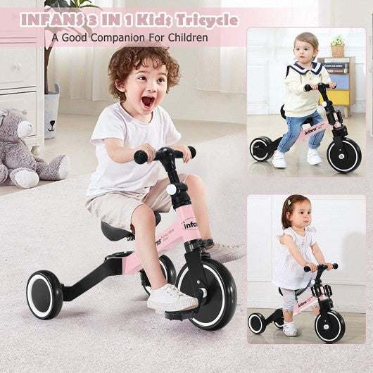 3 in 1 3 Wheel Kids Tricycles with Adjustable Seat & Handlebarfor Ages 1-3-Pink