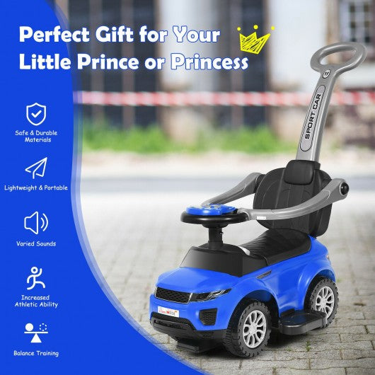 Honey Joy 3 in 1 Ride on Push Car Toddler Stroller Sliding Car with Music-Blue