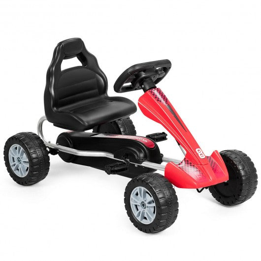 Kids Powered 4 Wheel Adjustable Seat  Pedal Go Kart-Red
