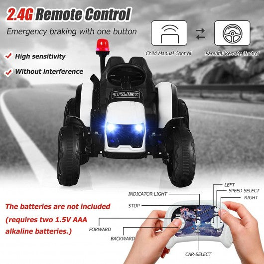 2 in 1 Electric 12V Kids Ride on Car Tractor w/Remote Control LED Light Horn-WH