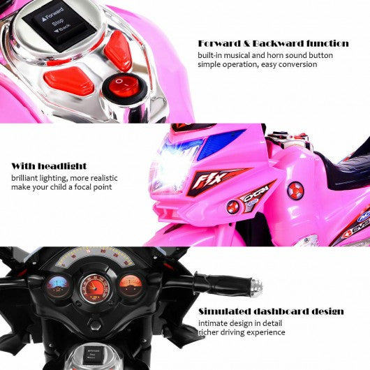 3 Wheel Kids Ride On Motorcycle 6V Battery Powered Electric Toy Bicyle New-pink