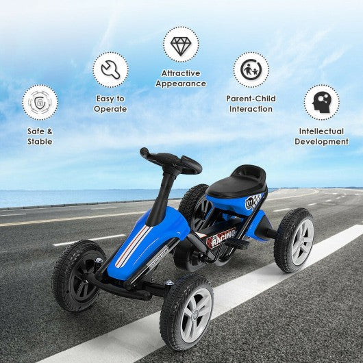 4 Wheel Pedal Powered Ride on Racer Car for Kids-Blue