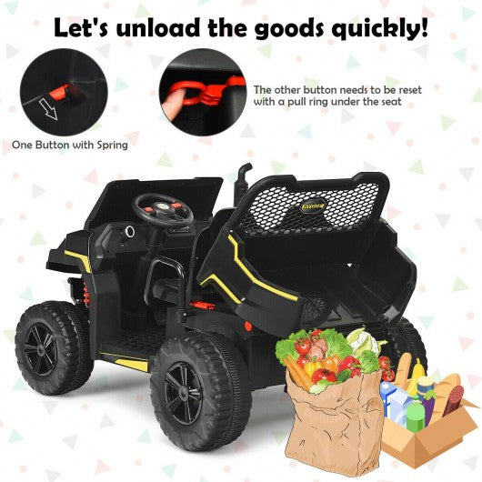 12V Battery Powered Kids Ride On Dumpbed Truck RC-Black
