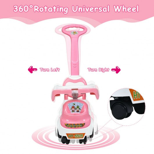 3-in-1 Ride On Push Car with Music Box & Horn-Pink