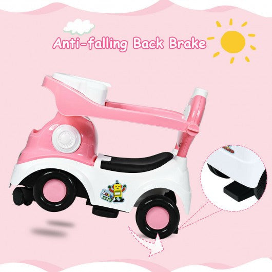 3-in-1 Ride On Push Car with Music Box & Horn-Pink