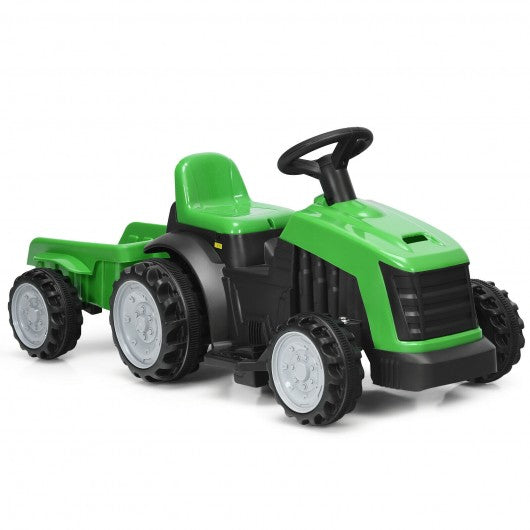 6V Electric Kids Ride On Tractor 6 Wheels Car Toy with Trailer-Green