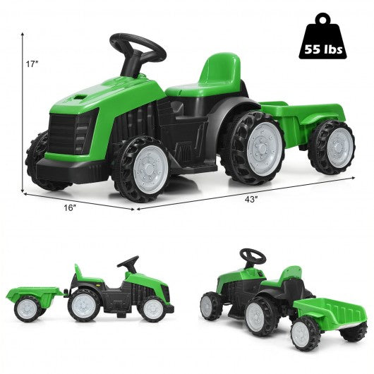 6V Electric Kids Ride On Tractor 6 Wheels Car Toy with Trailer-Green