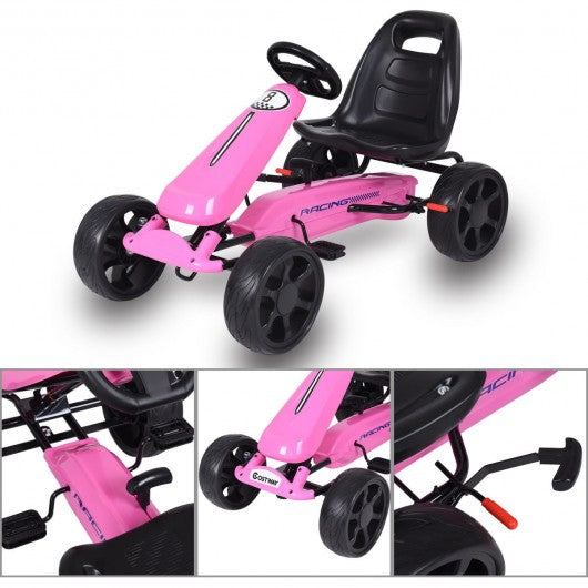 Outdoor Kids 4 Wheel Pedal Powered Riding Kart Car-Pink