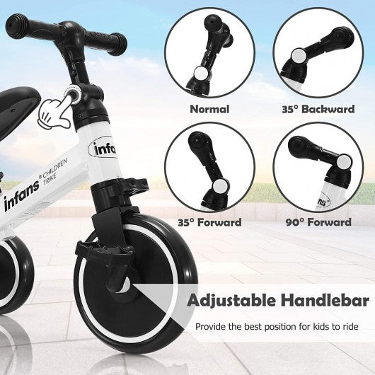 3 in 1 3 Wheel Kids Tricycles with Adjustable Seat & Handlebarfor Ages 1-3-White