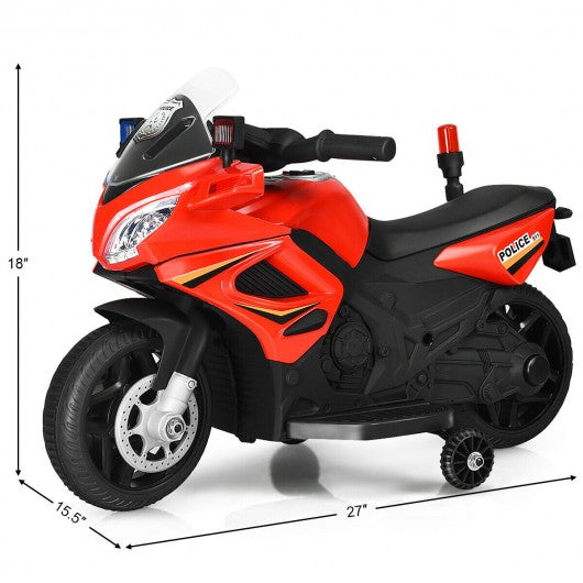 6V Kids 4-Wheel Ride On Police Motorcycle with Training Wheels-Red