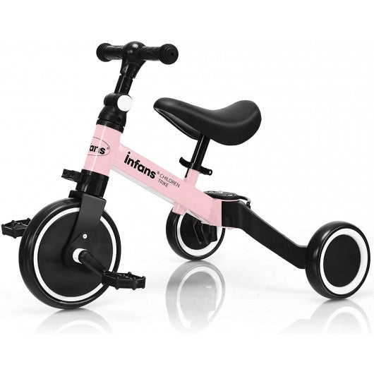 3 in 1 3 Wheel Kids Tricycles with Adjustable Seat & Handlebarfor Ages 1-3-Pink