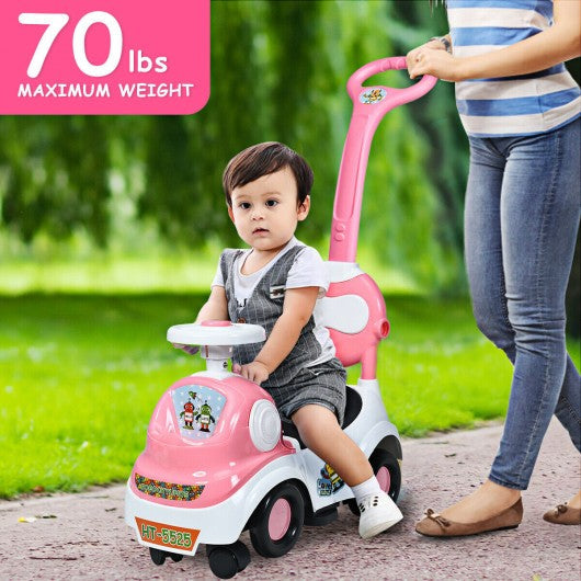 3-in-1 Ride On Push Car with Music Box & Horn-Pink