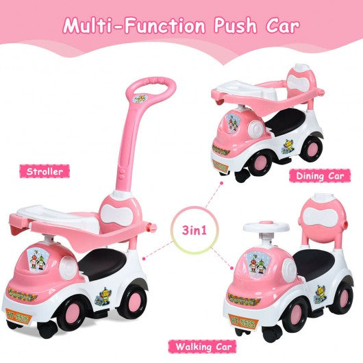 3-in-1 Ride On Push Car with Music Box & Horn-Pink