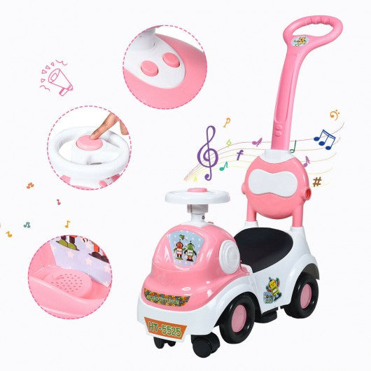 3-in-1 Ride On Push Car with Music Box & Horn-Pink