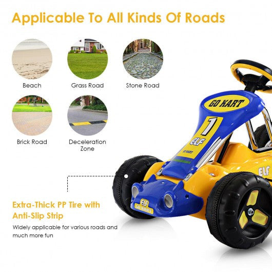 Go Kart Kids Ride Car Pedal Powered Car 4 Wheel Racer Toy Stealth Outdoor-Yellow