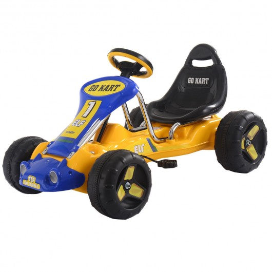 Go Kart Kids Ride Car Pedal Powered Car 4 Wheel Racer Toy Stealth Outdoor-Yellow