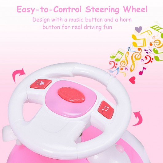 3-in-1 Toddlers Sliding Pushing Cart Riding Car w/ Sound-Pink