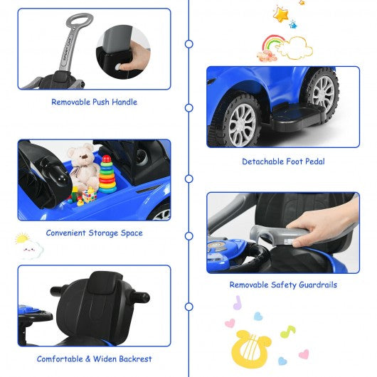 Honey Joy 3 in 1 Ride on Push Car Toddler Stroller Sliding Car with Music-Blue