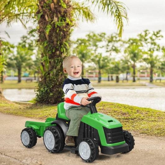 6V Electric Kids Ride On Tractor 6 Wheels Car Toy with Trailer-Green