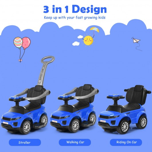 Honey Joy 3 in 1 Ride on Push Car Toddler Stroller Sliding Car with Music-Blue